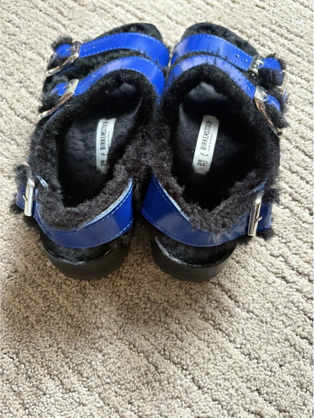 new BIRKENSTOCK 1774 Shearling Leather Sandals MILANO EXQUISITE blue 38 US7 UK5